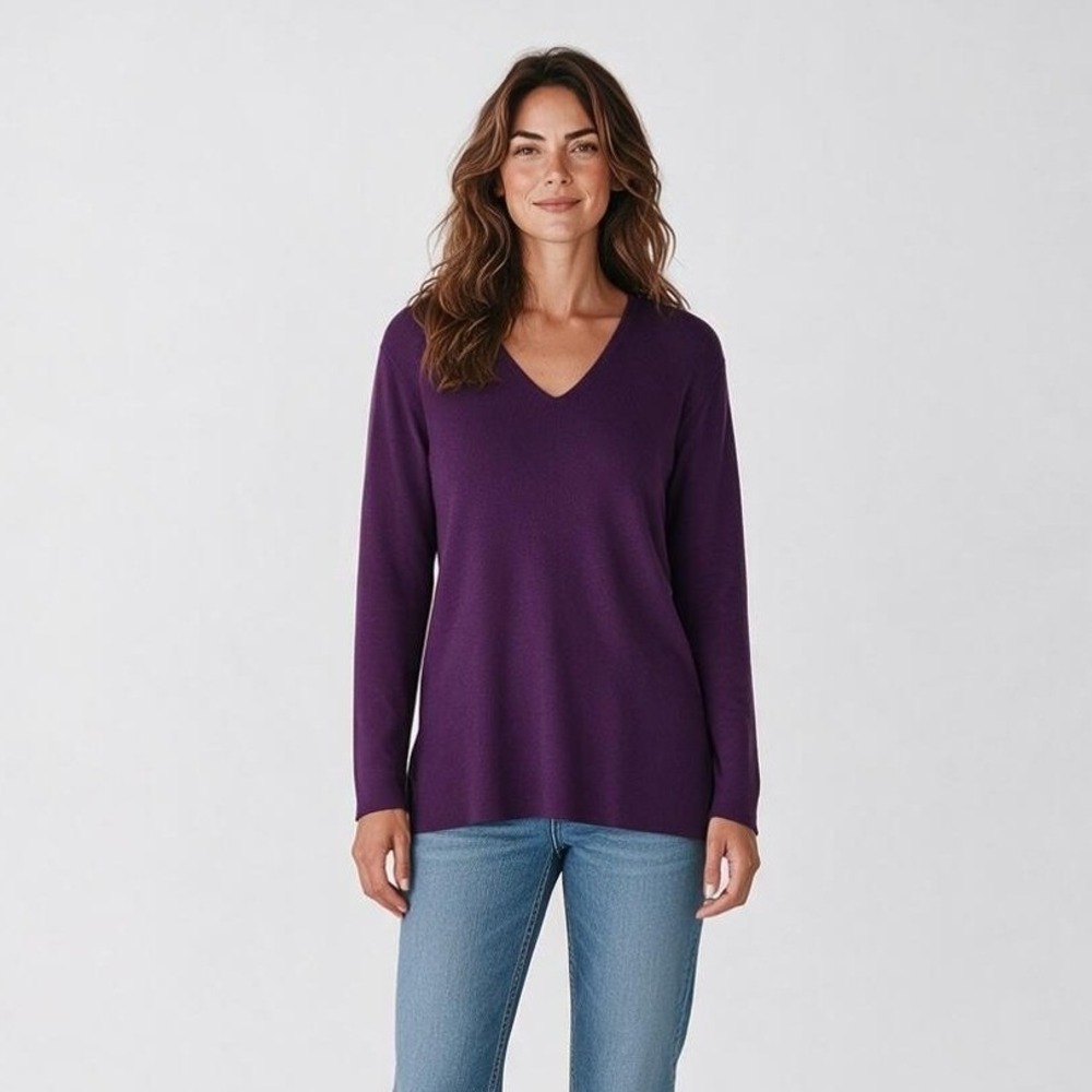 J. Jill Sweater Tunic V-Neck Pullover Women MT Nightshade Purple Cotton NWT